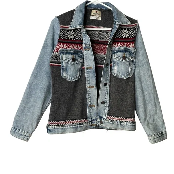 Upcycled OOAK Reworked Sz M Vintage Gap Denim Jacket & Woolrich Nordic Sweater - Picture 1 of 6